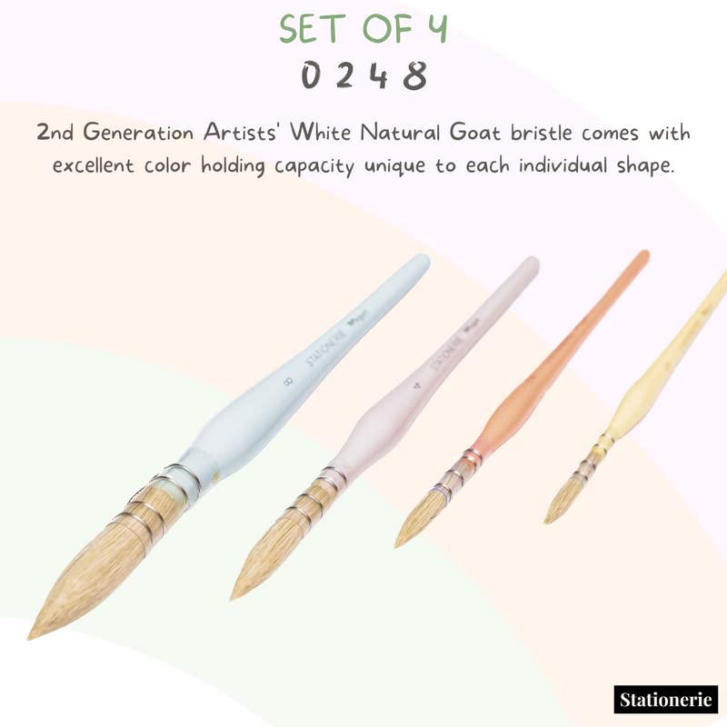 Image of STATIONERIE Mop Brush for Painting - Natural Artists' White Goat Hair Watercolor Brush Set for Artists, Cruelty-Free Paint Brush Set of 4(Pastel Edition)
