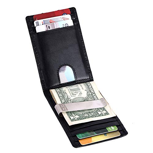 Image of Brooklyn Bridge Genuine Leather Money Clip Wallet for Men Matt VT Black - Premium Slim RFID Protected Wallet with Cash Clip & Multiple Card Slots, Stylish Front Pocket Design, Gift for Men