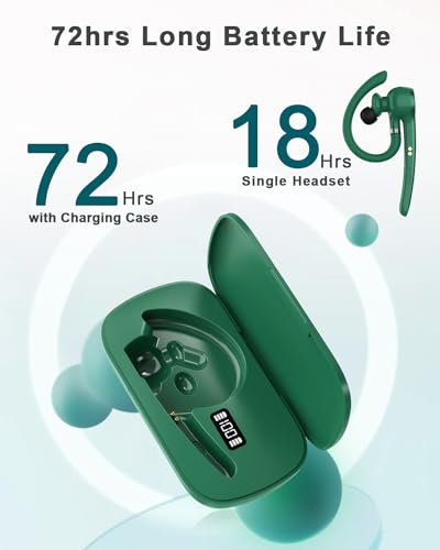 Image of HEIBAS Bluetooth Headset, Wireless Bluetooth Earpiece with 500mAh Charging Case 72 Hours Talking Time Built-in Microphone for iOS Android Cell Phone, V5.1 Hand-Free Headphones for Trucker-Green