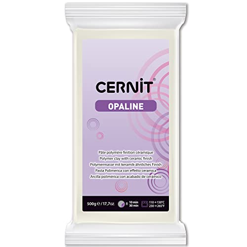 CERNIT CE0880500010C - Block Modelliermasse (Polymer) OPALINE, halb transluzent, ofenhärtend, sofort gebrauchsfähig, 500g, für DIY, Schmuck, Figuren, für Einsteiger und Hobbykünstler, Weiß1 Stück