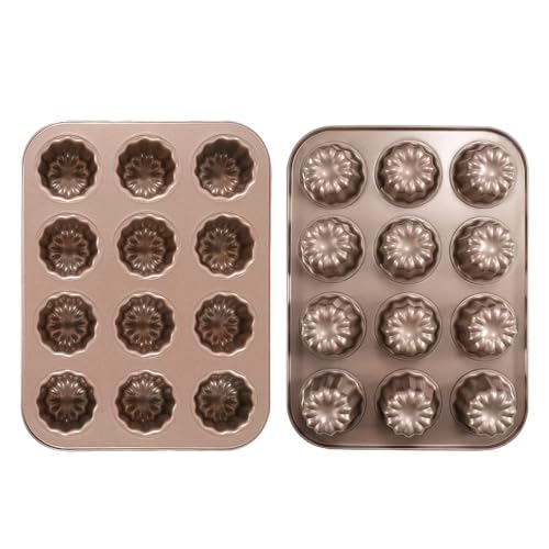 frymmx 12-Cavity Professional Bakeware Set: Non-Stick Madeline Pans Canele Molds & Donut Pan for Baking - Multi-Use French Madeleine Pan Cannoli Forms Cheesecake Molds & Chocoflan Tins