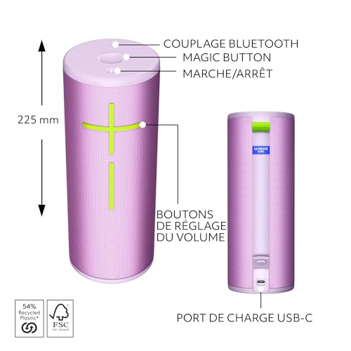 Ultimate Ears MEGABOOM 4, Enceinte Bluetooth Portable étanche avec Un Son Puissant à 360 degrés, Enceinte Flottante offrant Une autonomie de 20 Heures et Une portée de 45m - Violet