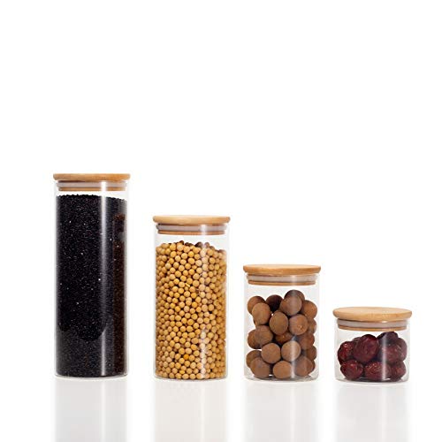 Transport-Glas-Vorratsdosen mit Deckel 4er-Set Küchen-Dosen für Süßigkeiten, Kekse, Reis und Gewürzgläser Zucker oder Mehlbehälter luftdicht Lebensmittelbehälter für Zuhause Küche Cover