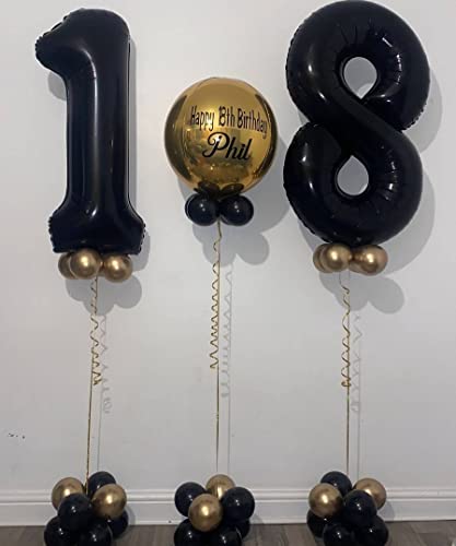 Image of 40 Inch Black 18 Number Balloons Giant 18 Balloons Black Birthday Balloons 18th Birthday Anniversary Events Party Decorations Supplies