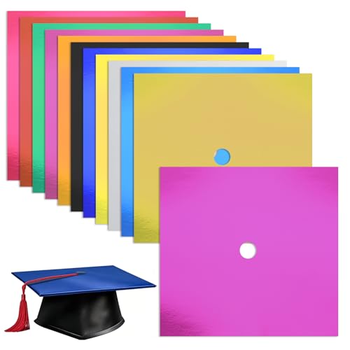 Qumenan 24 Sheets Graduation Cap Decorations Colorful Cardstock Grad Cap Cover Card Stock for Cap 9x9 Inches 250 GSM for DIY Grad Cap(Metallic Cardstock)