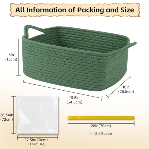 Image of OIAHOMY Woven Basket, Gift Basket Empty with Gift Bags and Ribbons, Rope Baskets for Baby Showers, Storage Baskets with Handles for Nursery, Pet Toy Organizer - Olive Green
