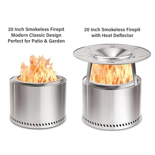 HGD 20 Inch Smokeless Patio Fire Pit, Outdoor Wood Burning Stove, Stainless Steel Firepit for Backyard, Patio, Garden, Picnic