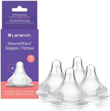Lansinoh NaturalWave Baby Bottle Nipples, Medium Flow (M), 4 Count