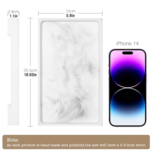 Image of Luxspire Resin Vanity Tray, Bathroom Toilet Tank Storage Tray, 10.03 x 5.9 in Kitchen Sink Trays Decorative Serving Tray, Vanity Countertop Organizer for Makeup Towel Perfume Holder, M, White Marble