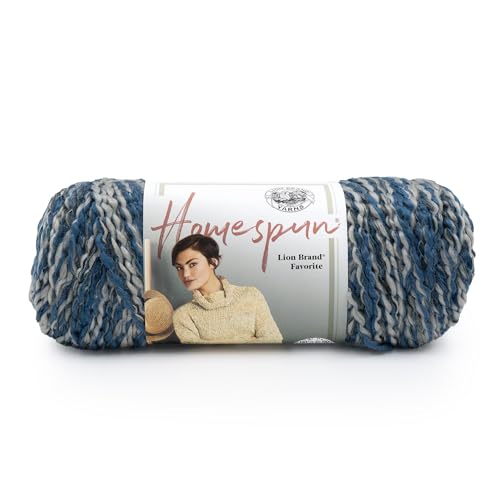 Image of Lion Brand Yarn Homespun Yarn, Soft Bulky Yarn for Knitting, Crocheting, and Crafting, 1 Pack, Blue Moon