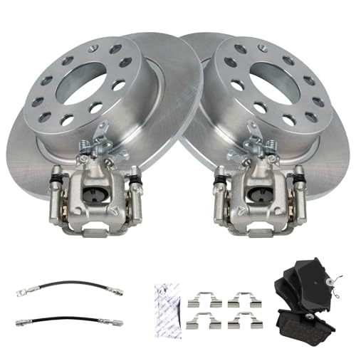 Image of TRQ Rear Brake Pad and Rotor Set Ceramic Rotors Calipers Compatible with 2013 Volkswagen Beetle