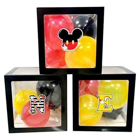 Mickey 1st Birthday Party Supplies - Mouse Theme One Years Old Birthday Balloon Boxes for Kids First Birthday Party Decorations (ONE black) Cover