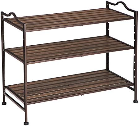 SONGMICS Entryway Shoe Storage Organizer with Metal Frame, 3-tier, Bronze