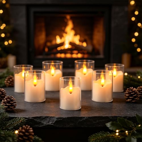 Image of 24 flickering flameless LED candles, small cylindrical tea lamp candles