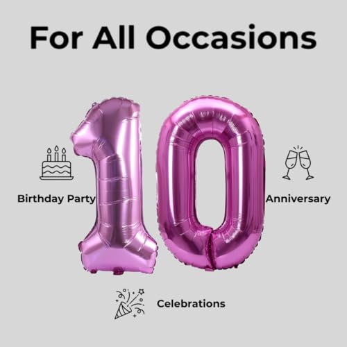 Image of Number 10 Balloon Foil Mylar Balloons for Birthday Party Decoration (Pink, 32 Inch)