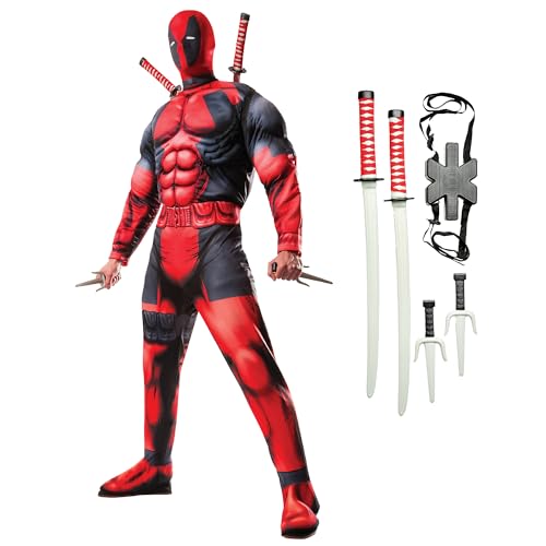 Rubies Déguisement Deadpool Deluxe 810109BDLSTD000 pour adulte, homme, dessin animé, multicolore, STD, Halloween, journée mondiale du livre