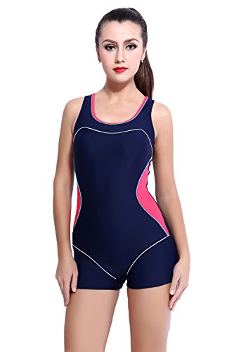 TiRain One Piece Swimsuit for Women, Athletic Boyshort Bathing Suit Slimming Boxer Boyleg Racerback Athletic Swimwear