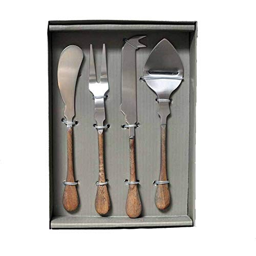 Caja con 4 Cuchillos de Queso Distintos con Mango en Madera Natural, Color Natural. Medidas: 19 x 3 cent�metros. Material: Acero y Madera (Referencia: 1511948)