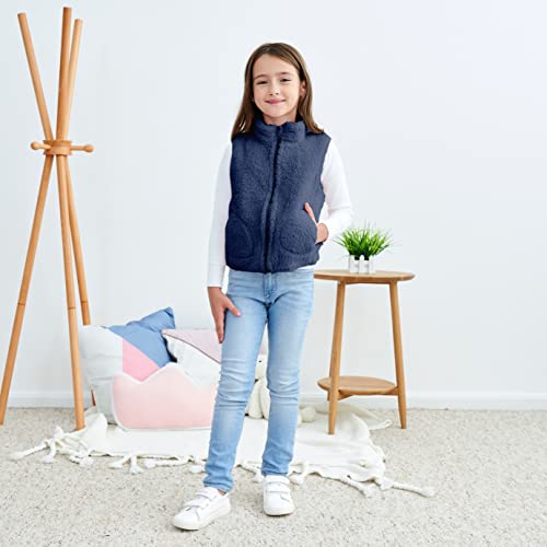 Image of JESKIDS Girls' Boys Sherpa Fleece Vest Outwear Lightweight Solid Color Cute Jacket with Pockets 2-11 Years