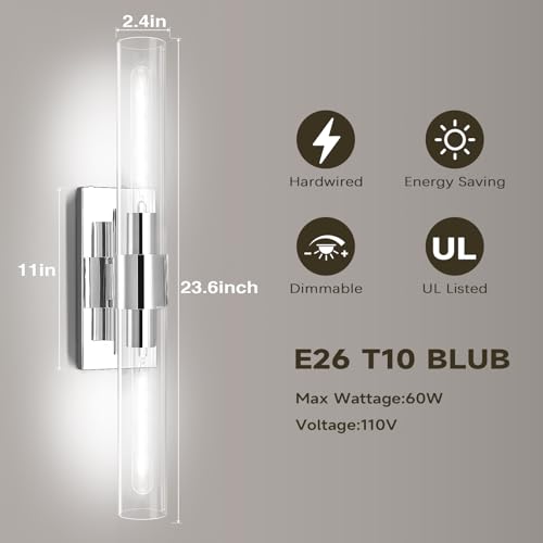 Image of Nickle Wall Sconce, 22.8 inch Vanity Lights for Bathroom, Sconces Wall Lighting 2-Light, Modern Wall Lamps for Bedroom Living Room Bathroom Hallway