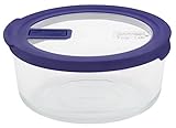 Pyrex No Leak Clear 7-Cup Round Food Storage with Purple Cover