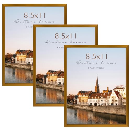 Frametory 8.5x11 Bronze Aluminum Picture Frame Real Glass Cover 3 Pack