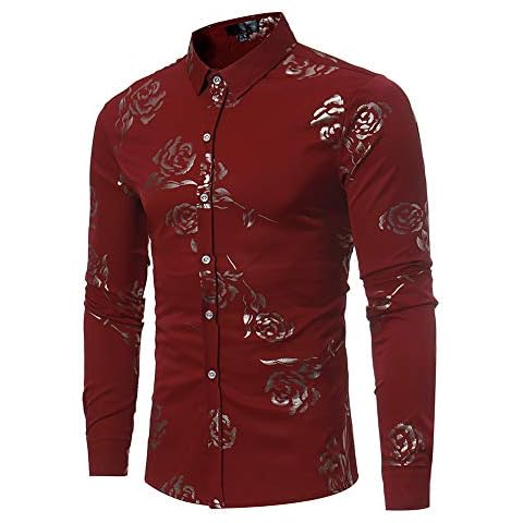 acelyn Men's Long Sleeve Printed Fashion Button Down Collar Tuxedo Shirts - Red - L Cover
