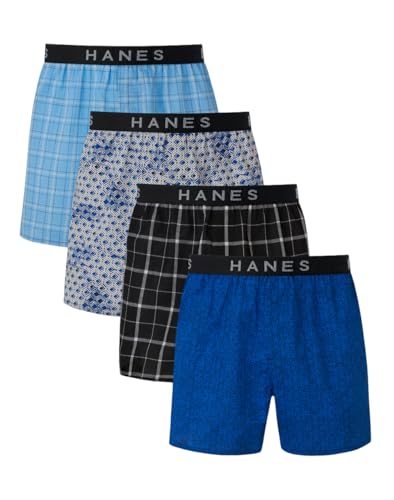 Hanes Mens Ultimate Big Woven Boxers Underwear 4-Pack, 2XB, Assorted