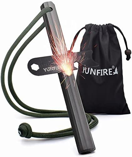 Fire Starter 5" x 1/2", Ferro Rod with 6 Wide Striking Surfaces, Thick Fire Steel 25,000+ Strikes, Waterproof Flint Fire Steel, Multi-Tool Striker & Paracord for Emergency Survival, Camping (Green)