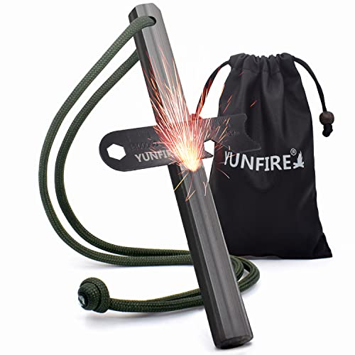 Fire Starter 5" X 1/2", Ferro Rod With 6 Wide Striking Surfaces, Thick Fire Steel 25,000+ Strikes, Waterproof Flint Fire Steel, Multi-Tool Striker & Paracord For Emergency Survival, Camping (Green) #TOP1