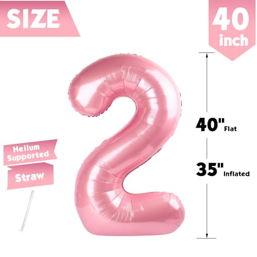 Image of 40 Inch Pastel Pink Number 2 Balloon, 2nd Birthday Party Decorations