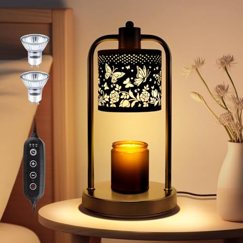Candle Warmer Lamp Electric with Timer: Wax Melts for Warmer Yankee Candles Large - Dimmable Candle Warmer for Birthday Christmas Gift Bedroom Home Decor Black-Butterfly