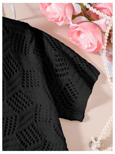 Image of WDIRARA Girl's Open Front Mesh Sheer Cardigan Sweater Short Sleeve Beach Coverup Tops