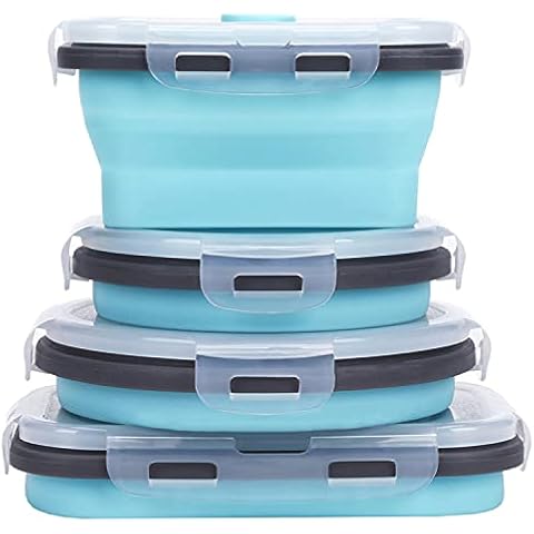 KUON Faltbarer Silikon-Aufbewahrungsbehälter, 4 Faltbare und Wiederverwendbare Lebensmittel-Aufbewahrungsboxen Lunchbox Cover