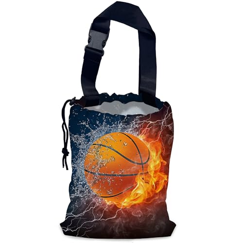 Basketball Car Trash Bag,Fire Ball Hanging Drawstring Car Garbage Bag,Waterproof Canvas Car Back Seat Organizer with Adjustable Buckle,for Vehicles,SUVs,Camping,Road Trips
