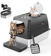 Extra Large Enclosed Stainless Steel Cat Litter Box with Lid & Scoop