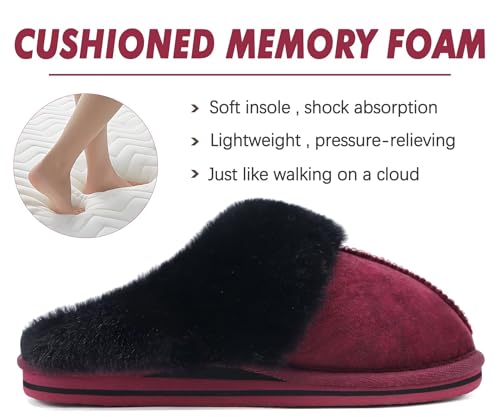 Image of KuaiLu Womens Cozy Memory Foam Slippers Ladies Fuzzy Faux Fur Lined Warm Arch Support House Shoes Slip on Comfy Winter Scuff Indoor Outdoor Rubber Hard Sole