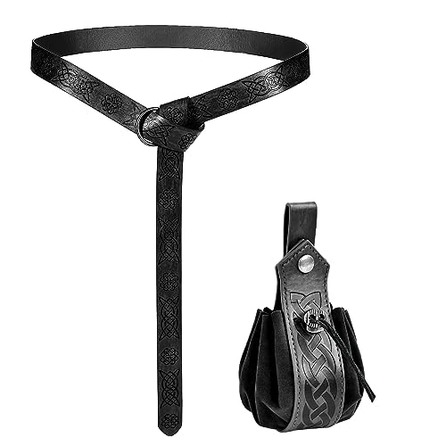 DIELOVEHUA 2pcs Halloween Nekromanten Anzug, Mittelalter Kleidung Herren Damen, Mittelalter Gürtel mit Gürteltasche, Wikinger Kleidung, Mittelalter Kostüm für Cosplay Halloween Zauberer