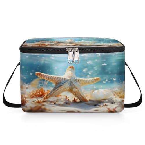 GzLeyigou Starfish in Sea Water Lunch Bags for Women Men 9 Cans, Hot & Cold Food Delivery Bag Insulated Grocery Bag Insulated Lunch Box Coral Cooler Bag for Office Work Picnic Beach