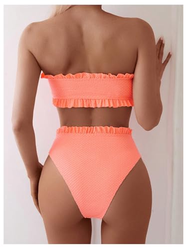 SOLY HUX Women's Ruffle Strapless Bikini Set 2 Piece Bandeau Swimsuit High Waist Bathing Suits2