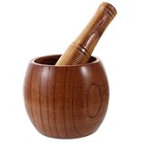 PAMINGONO 木製乳鉢と乳棒 手動ニンニクすりぶし器 スパイスクラッシャー 調味料砕き器 家用料理道具
