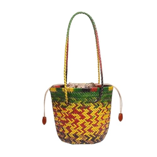French Retro First-layer Cowhide Handwoven Bag, Shoulder Bucket Bag, Niche Personalized Leather Vegetable Basket