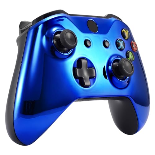 Image of eXtremeRate Chrome Blue Edition Front Housing Shell for Xbox One Wireless Controller Model 1708, Replacement Custom Faceplate Cover for Xbox One S & One X Controller