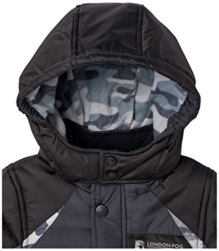 Image of LONDON FOG Boys' Toddler Color Blocked Winter Puffer Jacket with Hat