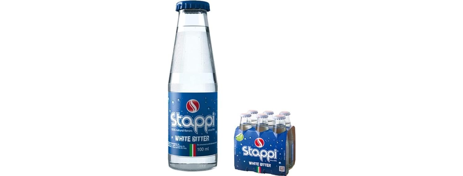 Stappi White Bitter Soda 6 x 3.38 fl oz. (100ml) "Stappino" Stappj [Italian Import] Non-Alcoholic Clear Bitter Liqueur Aperitif Cocktail Mixer| Sparkling Stappi Aromatic Beverage for Spirits from