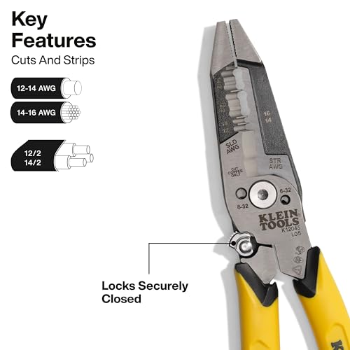 Image of Klein Tools K12045 Heavy-Duty Wire Stripper, Slim-Forged Design, Self-Opening Wire Stripping Tool, Electrical Pliers with Shear Cutter, Cable Stripper Tool