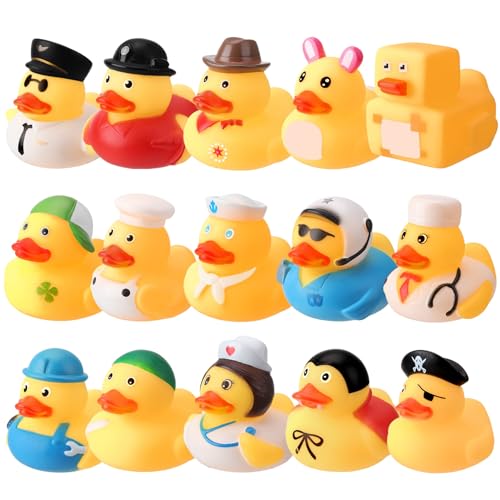 Pinenuts Rubber Ducks Bath Toy, 15 Pcs Novelty Bath Ducks Mini Float Duck Squeaky Bath Duckies Cute Bath Duck Toys Ducking Child Bath Toys Car Decoration Party Supplies for Children Qver 3 Years Old