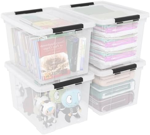 50 Qt Clear Storage Bins With Wheels – Stackable Latching Boxes, 4-Pack For Home Organization