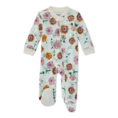 Image of Burt's Bees Baby Girls Footed One-Piece Pajamas, Sleep and Play Loose Fit, 100% Organic Cotton, Sizes NB to 6-9 Months