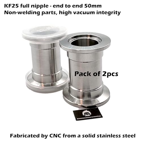 Image of bmotiontech Full Nipple with KF25 NW25 Flange Straight Tube, non-welding parts, high vacuum integrity (KF25 50mm, Pack of 2 pcs)